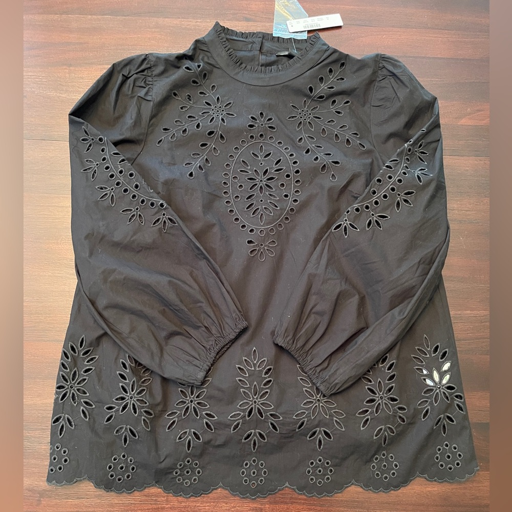 J. Crew Black Eyelet Blouse